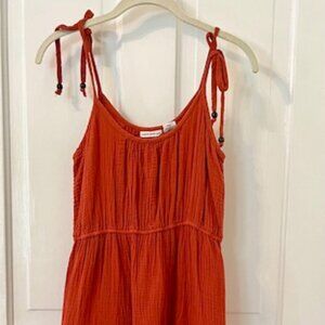 Lucky Brand Orange Boho Tiered Maxi Dress with Beaded Shoulder Ties, Small